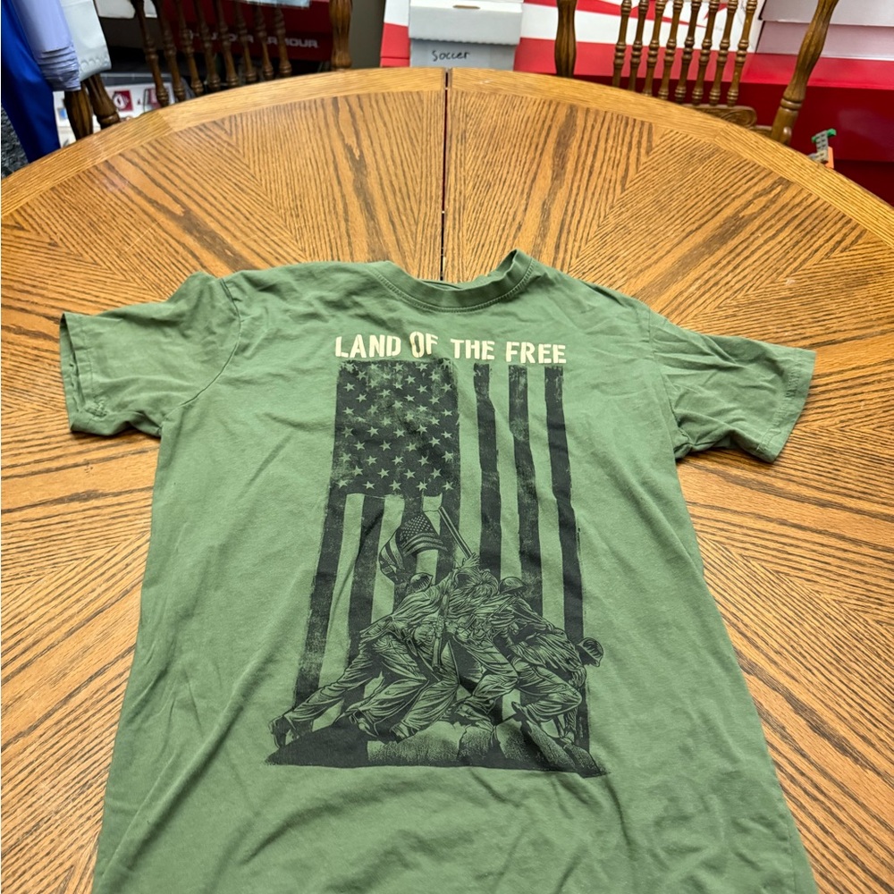 Green Graphic T-Shirt with 'Home of the Brave'